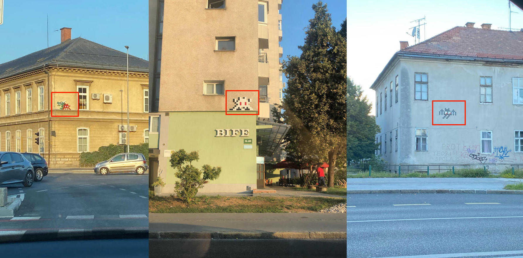 A couple of Space Invaders located around major intersections in Ljubljana